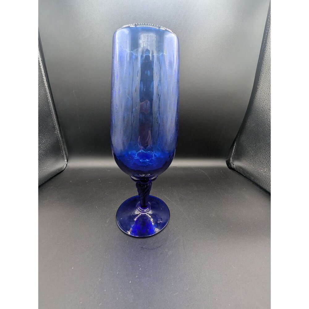 Vintage EMPOLI Italian Optic Art Glass Vase Cobalt Blue Twist Stem Footed 11” - Picture 13 of 14